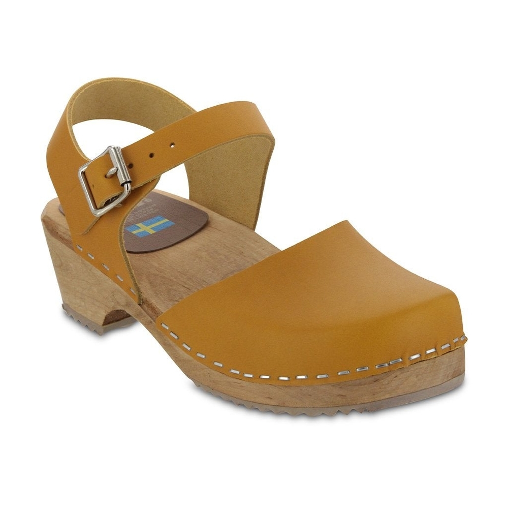 Free People MIA Clogs Mustard Leather Sofia Swedish Clogs Shoe Size 39 US 8
